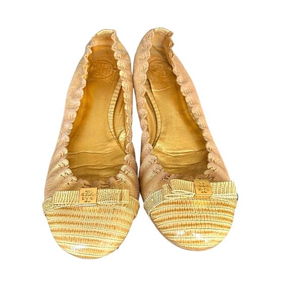 Tory Burch Shoes - Tory Burch Gold Romy Ballet Flats Size 9